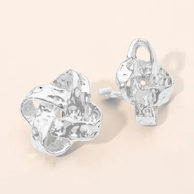 Fashnzfab Hammered Metal Abstract Knot Clip On Earrings In Metallic