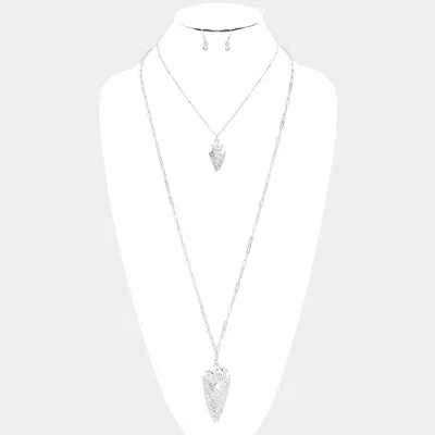 Fashnzfab Hammered Metal Abstract Pendant Chain Long Necklace In Silver