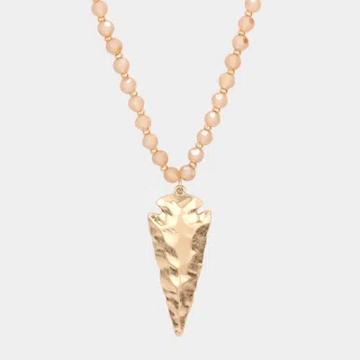 Fashnzfab Hammered Metal Arrow Pendant Faceted Beads Long Necklace In Gold