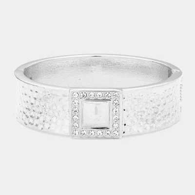 Fashnzfab Hammered Metal Bangle Bracelet Clear, Rhodium In Silver