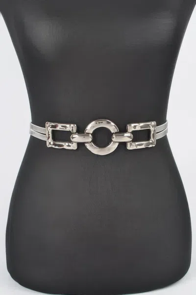 Fashnzfab Hammered Metal Buckle Plus Size Stretch Belt In Silver
