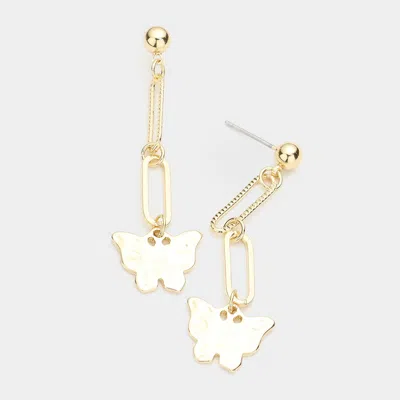 Fashnzfab Hammered Metal Butterfly Drop Dangle Earrings In Gold