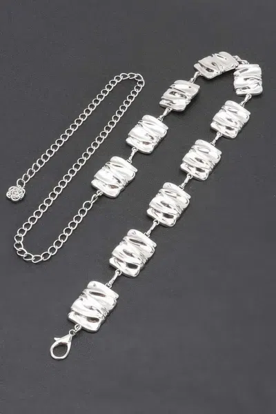 Fashnzfab Hammered Metal Chain Belt In Silver