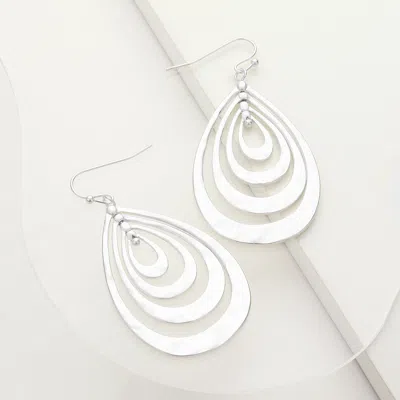 Fashnzfab Hammered Metal Concentric Teardrop Dangle Earrings In Silver