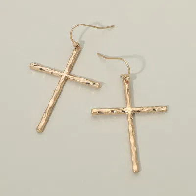 Fashnzfab Hammered Metal Cross Charm Drop Dangle Earrings In Gold
