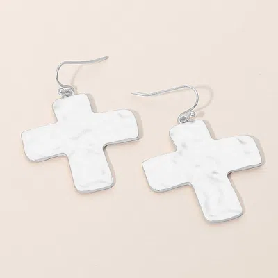 Fashnzfab Hammered Metal Cross Dangle Earrings In White