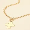Fashnzfab Hammered Metal Cross Pendant Chunky Chain Toggle Necklace - Gold In Gold