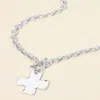 Fashnzfab Hammered Metal Cross Pendant Chunky Chain Toggle Necklace - Rhodium In Metallic