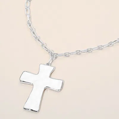 Fashnzfab Hammered Metal Cross Pendant Paperclip Link Chain Necklace In Multi