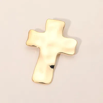 Fashnzfab Hammered Metal Cross Pin Brooch In Green