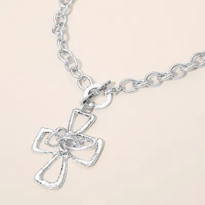 Fashnzfab Hammered Metal Cross Toggle Pendant Necklace In Multi