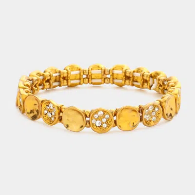 Fashnzfab Hammered Metal Crystal Disc Stretch Bracelet Orange