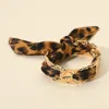 Fashnzfab Hammered Metal Cuff Leopard Print Fabric Bracelet In Multi