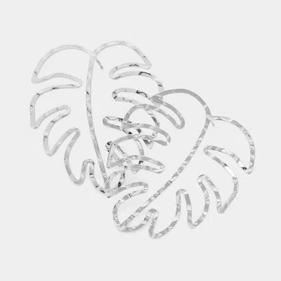 Fashnzfab Hammered Metal Cutout Tropical Leaf Earrings In Metallic