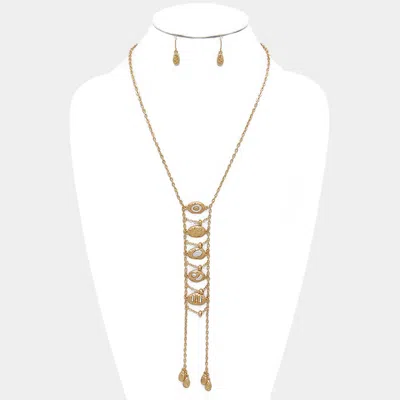 Fashnzfab Hammered Metal Disc Double Strand Long Y-necklace In Gold