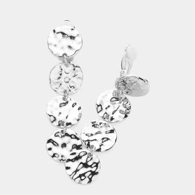 Fashnzfab Hammered Metal Disc Link Dropdown Dangle Clip On Earrings In Metallic