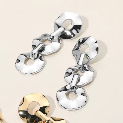 Fashnzfab Hammered Metal Donut Link Drop Earrings In Silver