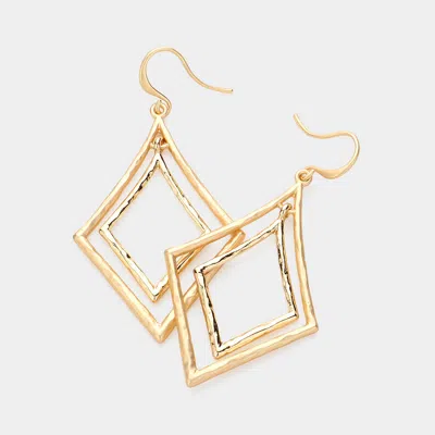 Fashnzfab Hammered Metal Double Diamond Dangle Earrings - Gold