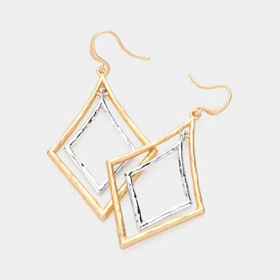 Fashnzfab Hammered Metal Double Diamond Dangle Earrings - Multi, Two Tone In Gold