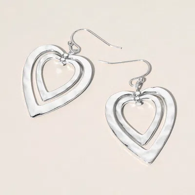 Fashnzfab Hammered Metal Double Open Heart Layered Dangle Earrings In Metallic