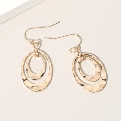 Fashnzfab Hammered Metal Double Open Oval Layered Dangle Earrings In Gold