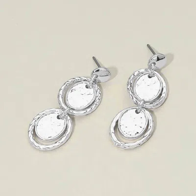 Fashnzfab Hammered Metal Double Oval Ring Link Drop Earrings In Silver