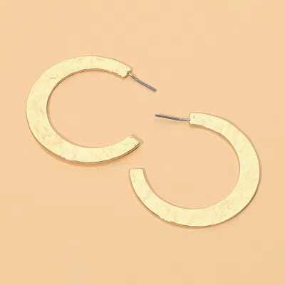 Fashnzfab Hammered Metal Flat Hoop Earrings In Gold