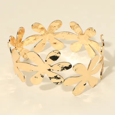 Fashnzfab Hammered Metal Flower Cutout Cuff Bracelet In Gold