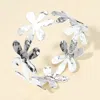 Fashnzfab Hammered Metal Flower Cutout Cuff Bracelet In Silver
