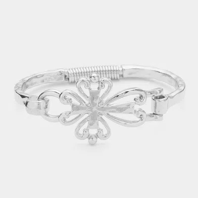 Fashnzfab Hammered Metal Flower Pointed Hinged Bracelet Rhodium In Multi