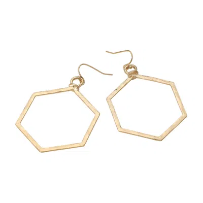 Fashnzfab Hammered Metal Geometric Open Hexagon Dangle Earrings In Gold