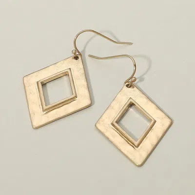 Fashnzfab Hammered Metal Geometric Open Square Dangle Earrings In Gold