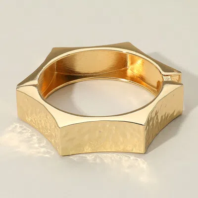 Fashnzfab Hammered Metal Geometric Spike Hinged Bangle Bracelet Gold