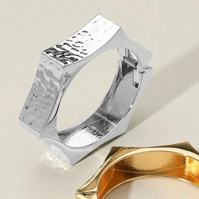 Fashnzfab Hammered Metal Geometric Spike Hinged Bangle Bracelet Rhodium In Multi