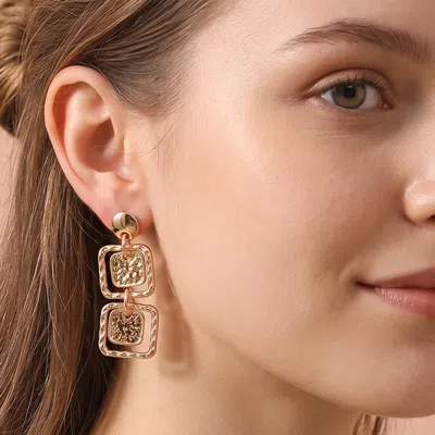 Fashnzfab Hammered Metal Geometric Square Link Drop Earrings In Gold