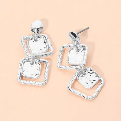 Fashnzfab Hammered Metal Geometric Square Link Drop Earrings In Silver