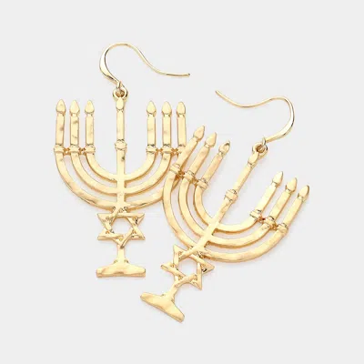 Fashnzfab Hammered Metal Hanukkah Menorah Candle Dandle Earring - Gold