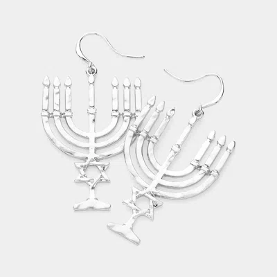 Fashnzfab Hammered Metal Hanukkah Menorah Candle Dandle Earring - Silver In Metallic