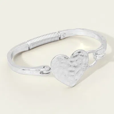 Fashnzfab Hammered Metal Heart Accent Hinged Bangle Bracelet In Silver