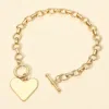 Fashnzfab Hammered Metal Heart Charm Chain Link Toggle Bracelet In Gold