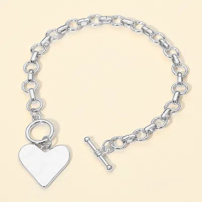 Fashnzfab Hammered Metal Heart Charm Chain Link Toggle Bracelet In Metallic