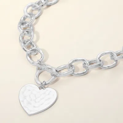 Fashnzfab Hammered Metal Heart Charm Chunky Chain Toggle Necklace In Multi
