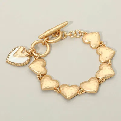 Fashnzfab Hammered Metal Heart Charm Link Toggle Bracelet In Multi
