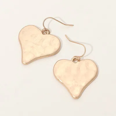 Fashnzfab Hammered Metal Heart Dangle Earrings In Gold