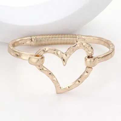 Fashnzfab Hammered Metal Heart Hook Bracelet Worn Gold