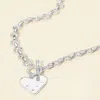 Fashnzfab Hammered Metal Heart Pendant Chunky Chain Toggle Necklace - Rhodium In Silver