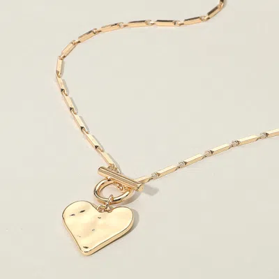Fashnzfab Hammered Metal Heart Pendant Toggle Necklace In Gold