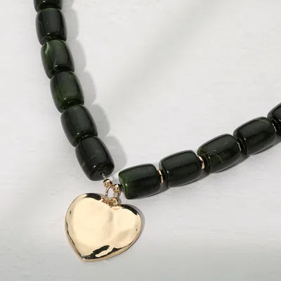 Fashnzfab Hammered Metal Heart Plate Pendant Chunky Beaded Statement Necklace In Silver