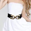 Fashnzfab Hammered Metal Hook Buckle Braided Elastic Belt In Black