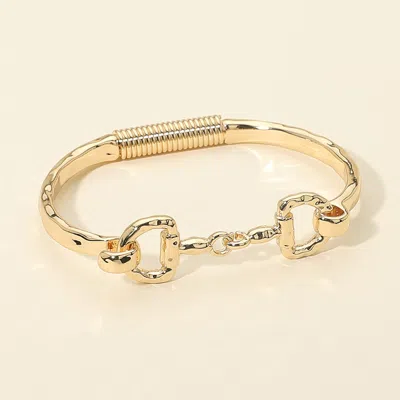 Fashnzfab Hammered Metal Horsebit Accent Bangle Bracelet In Gold